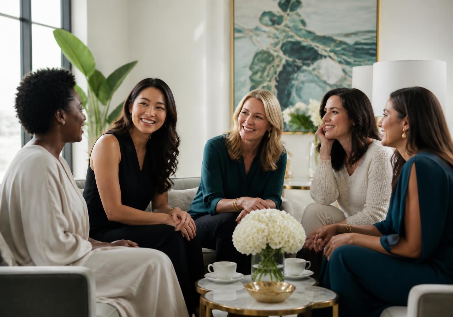 Women gathered in a circle, supporting one another